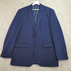 John Blair Signature Blazer Jacket Men 44 Blue Rayon Notch Lapel Single Breasted